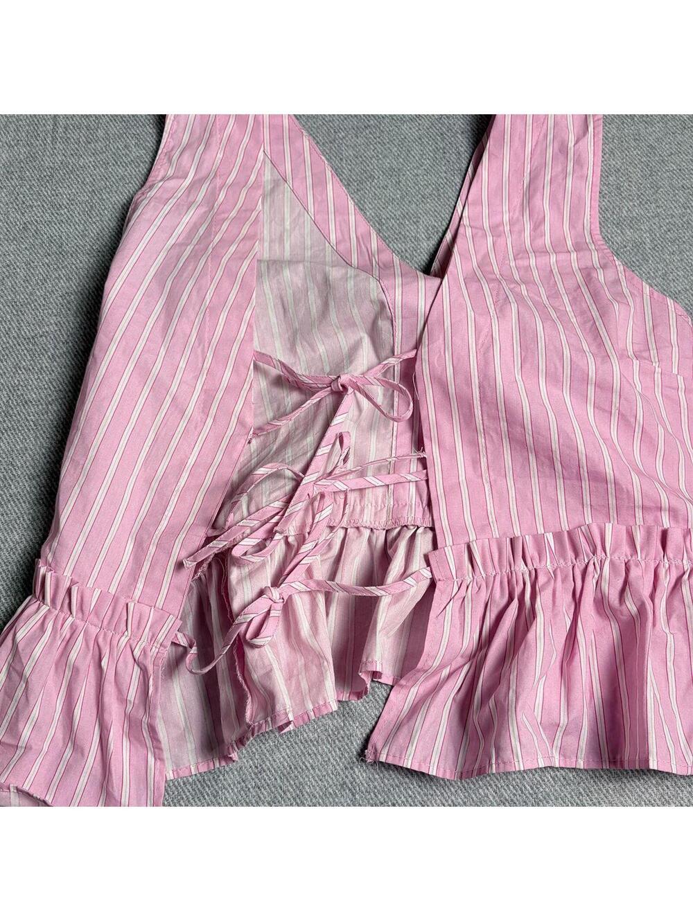 Zara Pink Pinstripe Babydoll Top Size Small - Picture 2 of 3